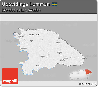 Gray 3D Map of Uppvidinge Kommun, single color outside