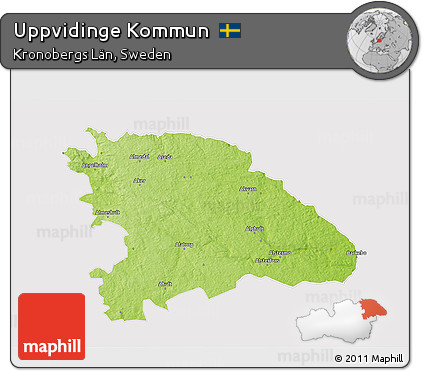 Physical 3D Map of Uppvidinge Kommun, cropped outside