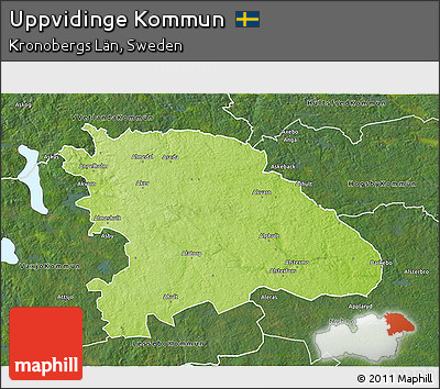 Physical 3D Map of Uppvidinge Kommun, satellite outside