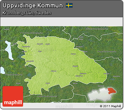 Physical 3D Map of Uppvidinge Kommun, satellite outside