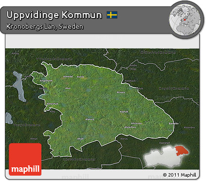 Satellite 3D Map of Uppvidinge Kommun, darken