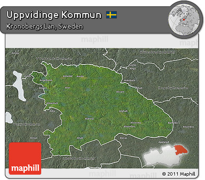 Satellite 3D Map of Uppvidinge Kommun, semi-desaturated