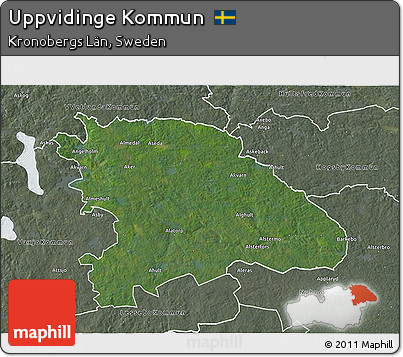 Satellite 3D Map of Uppvidinge Kommun, semi-desaturated