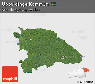 Satellite 3D Map of Uppvidinge Kommun, single color outside