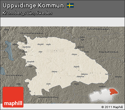 Shaded Relief 3D Map of Uppvidinge Kommun, darken