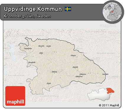 Shaded Relief 3D Map of Uppvidinge Kommun, lighten