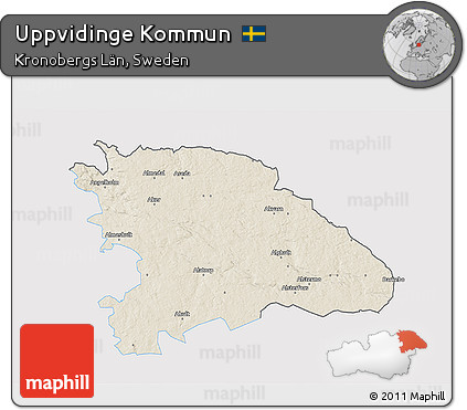 Shaded Relief 3D Map of Uppvidinge Kommun, single color outside