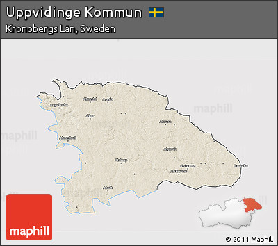Shaded Relief 3D Map of Uppvidinge Kommun, single color outside