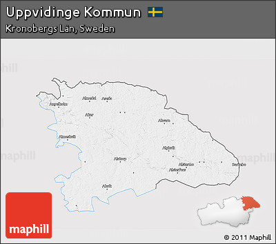 Silver Style 3D Map of Uppvidinge Kommun, single color outside