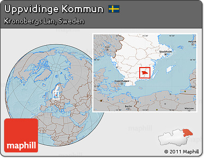 Gray Location Map of Uppvidinge Kommun, highlighted country, hill shading
