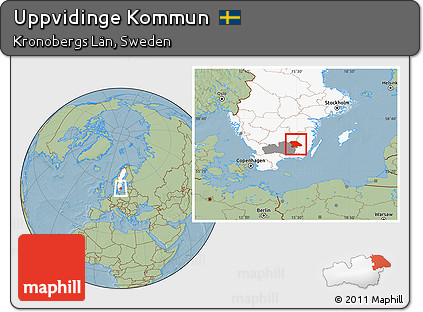 Savanna Style Location Map of Uppvidinge Kommun, highlighted country, highlighted parent region, hill shading