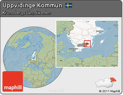Savanna Style Location Map of Uppvidinge Kommun, highlighted country, highlighted parent region, hill shading