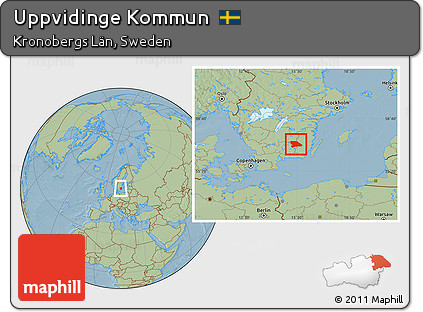 Savanna Style Location Map of Uppvidinge Kommun, hill shading