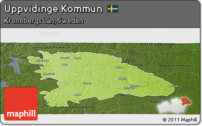 Physical Panoramic Map of Uppvidinge Kommun, darken