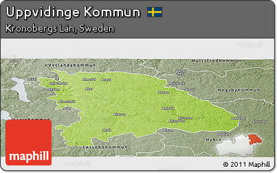 Physical Panoramic Map of Uppvidinge Kommun, semi-desaturated