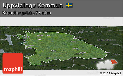 Satellite Panoramic Map of Uppvidinge Kommun, darken