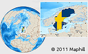 Flag Location Map of Sweden, shaded relief outside