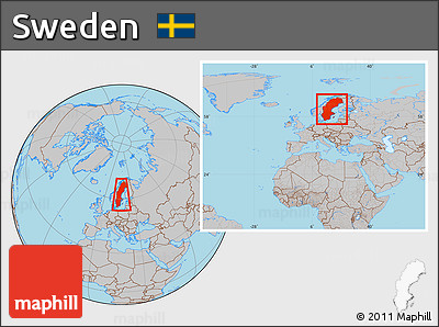 Gray Location Map of Sweden, within the entire continent