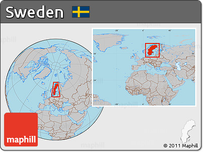 Gray Location Map of Sweden, within the entire continent