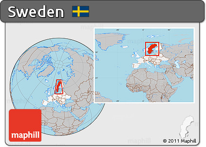 Gray Location Map of Sweden, highlighted continent, within the entire continent