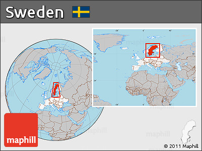 Gray Location Map of Sweden, highlighted continent, within the entire continent