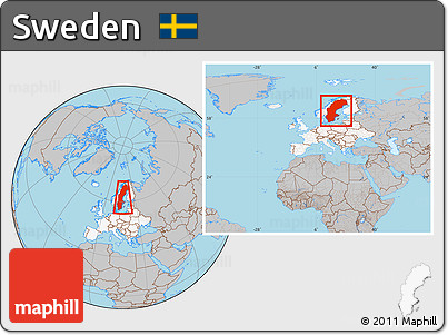 Gray Location Map of Sweden, highlighted continent, within the entire continent