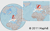 Gray Location Map of Sweden, highlighted continent, within the entire continent, hill shading