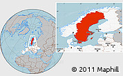 Gray Location Map of Sweden, highlighted continent, hill shading