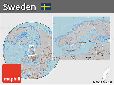 Gray Location Map of Sweden, hill shading outside