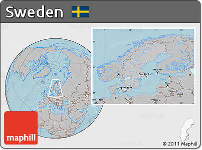Gray Location Map of Sweden, hill shading outside