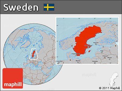 Gray Location Map of Sweden, hill shading