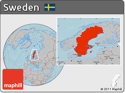 Gray Location Map of Sweden, hill shading
