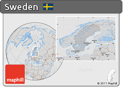 Gray Location Map of Sweden, lighten, desaturated, hill shading