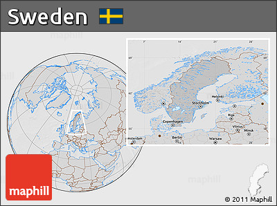 Gray Location Map of Sweden, lighten, desaturated, hill shading