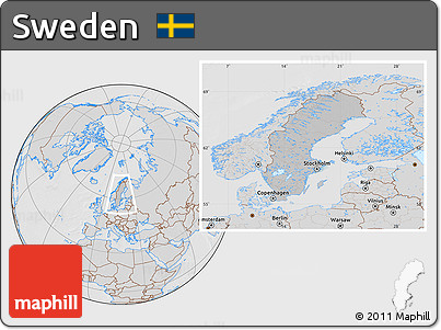 Gray Location Map of Sweden, lighten, desaturated, hill shading