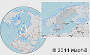 Gray Location Map of Sweden, lighten, desaturated, land only, hill shading