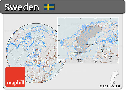 Gray Location Map of Sweden, lighten, hill shading