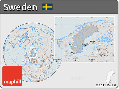 Gray Location Map of Sweden, lighten, hill shading