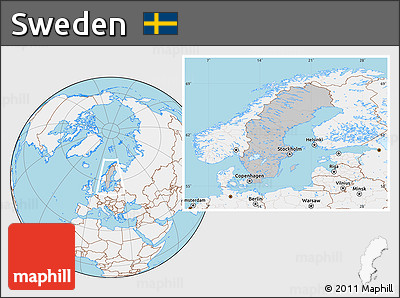 Gray Location Map of Sweden, lighten, land only