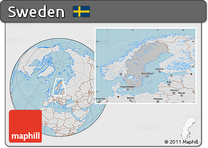 Gray Location Map of Sweden, lighten, land only, hill shading