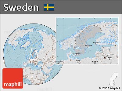 Gray Location Map of Sweden, lighten, land only, hill shading