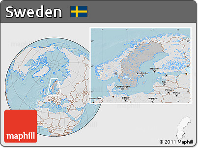 Gray Location Map of Sweden, lighten, land only, hill shading