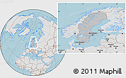 Gray Location Map of Sweden, lighten, land only, hill shading