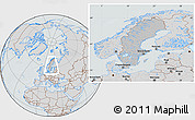 Gray Location Map of Sweden, lighten, semi-desaturated, hill shading