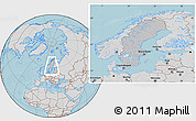 Gray Location Map of Sweden, lighten, semi-desaturated, land only, hill shading