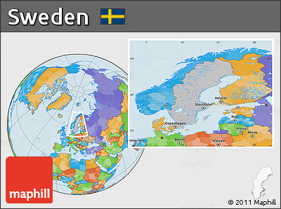 Gray Location Map of Sweden, political outside, hill shading