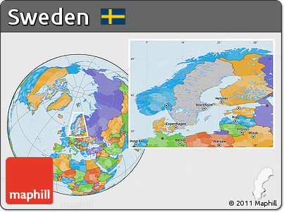 Gray Location Map of Sweden, political outside, hill shading