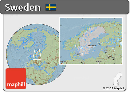 Gray Location Map of Sweden, savanna style outside, hill shading outside