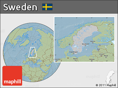 Gray Location Map of Sweden, savanna style outside, hill shading outside