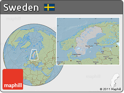 Gray Location Map of Sweden, savanna style outside, hill shading outside